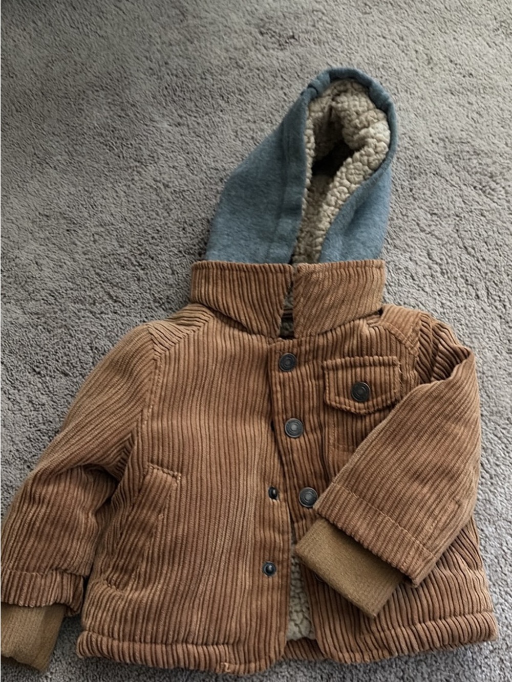 Kids Corduroy Hooded Jacket in Brown